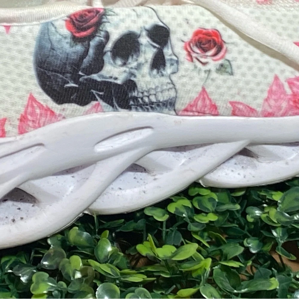Floral Skull Print White Sneakers